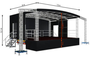 Mobilscene 7,5m x 6m x 5,1m Profilert tak