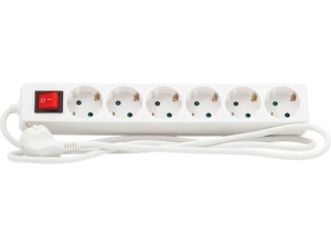 Kabel Strøm Schuko - 01,5m - 6 uttak hvit 3x1,5mm